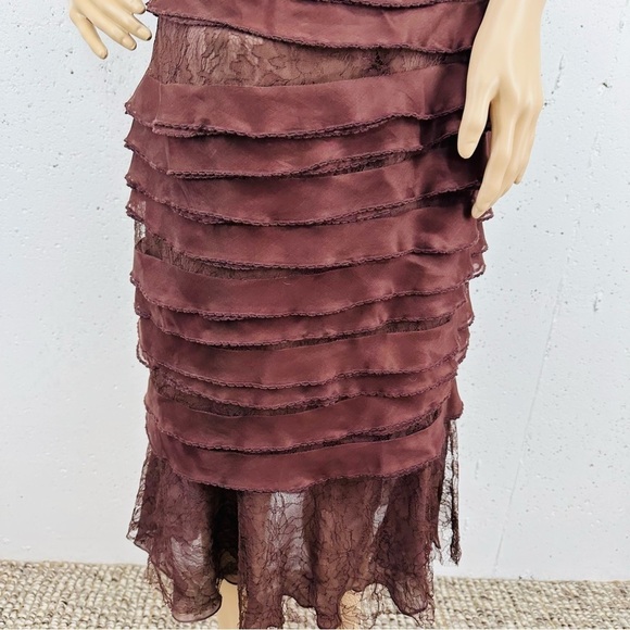 Carmen Marc Valvo Size 12 Brown Silk Lace Layered Strapless Dress NEW - Picture 5 of 16